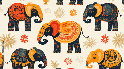 Ornate Elephant Pattern Seamless Texture Design
