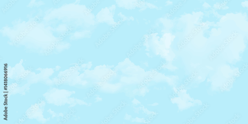 Obraz premium Blue sky with white cloud Vector cartoon nature background of Spring before sunset with bright sunlight,Horizon landscape beautiful dramatic white cloudy field 