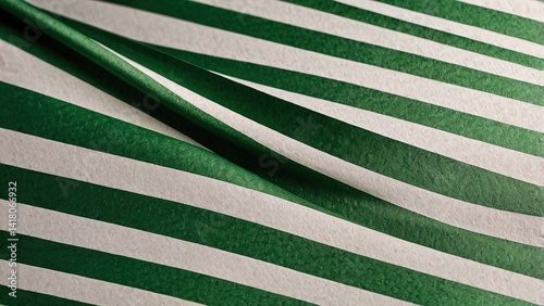 This textured green and white striped fabric shows a classic line pattern on a cloth material, suitable for a vintage wallpaper or textile design