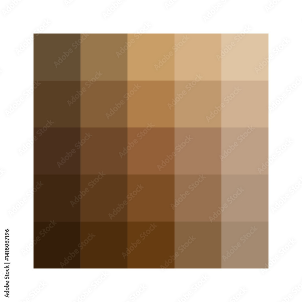 Brown tone palette. Square shade layout. Earthy pigment structure. Vector color sample.
