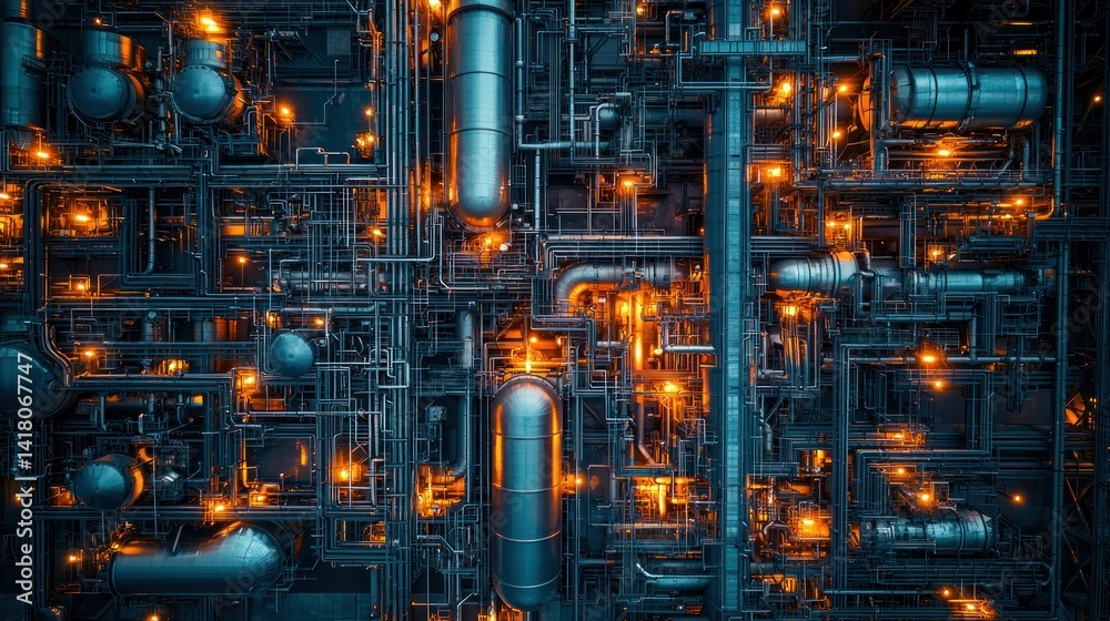 Industrial complex network, overhead view Industrial complex network, overhead view