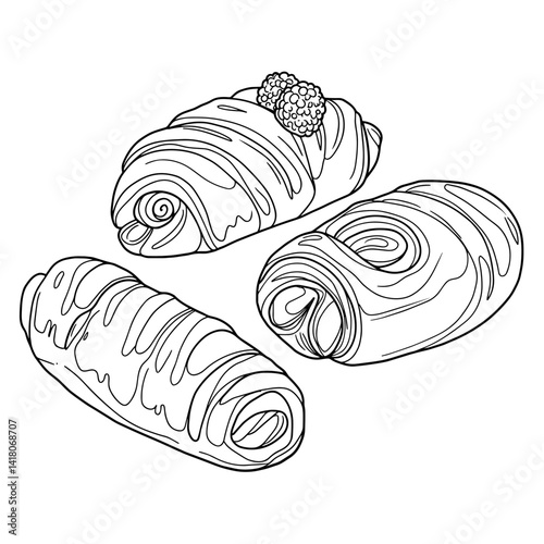 Danish pastries with filling on a white background