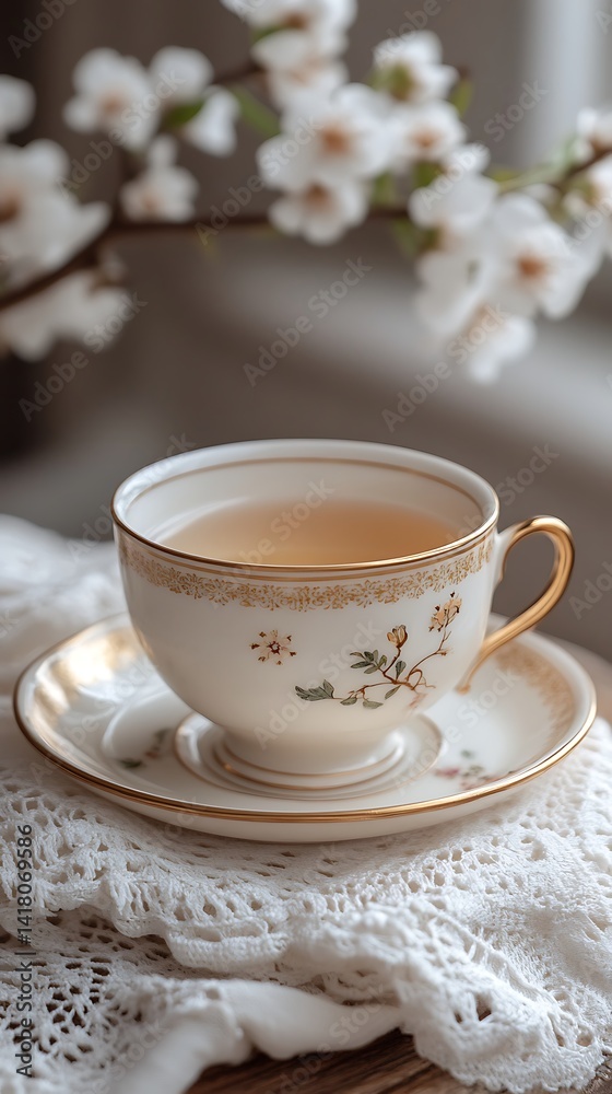 White Blossoms And Teacup Elegant High Resolution Image White Blossoms And Teacup Elegant High Resolution Image