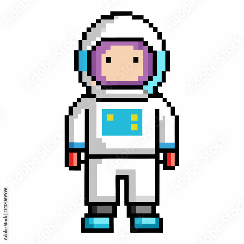 Pixel Art Astronaut in Classic Spacesuit Retro 8 Bit Style  Illustration