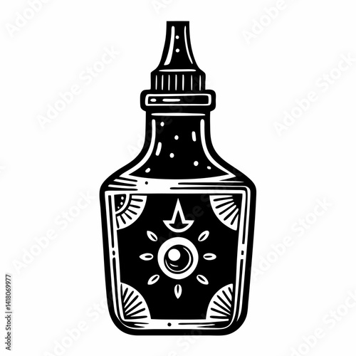 Intricate Black and White Tattoo Ink Bottle  Illustration Art