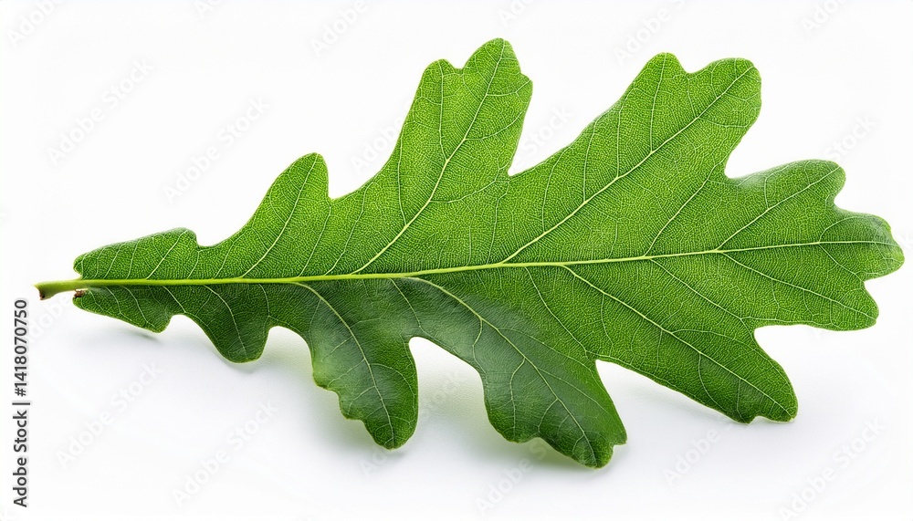 Fototapeta premium Close up of green oak leaf isolated on white background