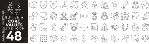 Core Value Icon Set: A Line Icon Collection Featuring Ethics, Teamwork, Integrity, Leadership, and More