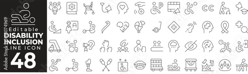 Disability Icon Set: A Line Icon Collection Featuring Wheelchair, Accessibility, Special Needs, Assistance, and More