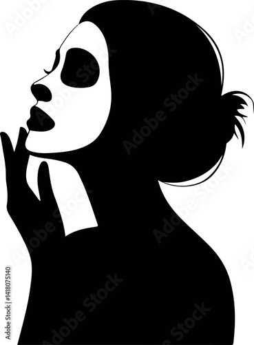 Minimalist Silhouette of Woman Applying Face Mask Skincare Illustration