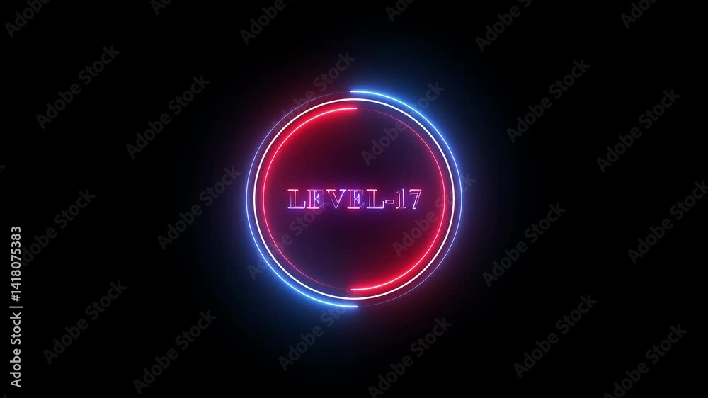 Level-17 text glowing animation with neon line circle animation. Level-17 text glowing animation with neon line circle animation.
