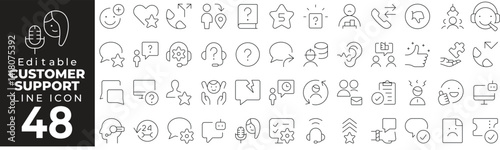 Customer Support Icon Set: A Line Icon Collection Featuring Help Desk, Assistance, Call Center, Chat, Ticket, and More