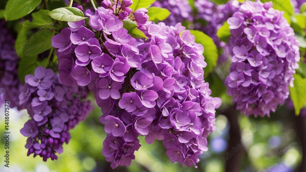 A close-up image of clusters of vibrant purple flowers