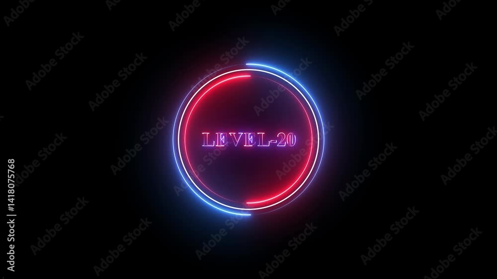 Level-20 text glowing animation with neon line circle animation. Level-20 text glowing animation with neon line circle animation.