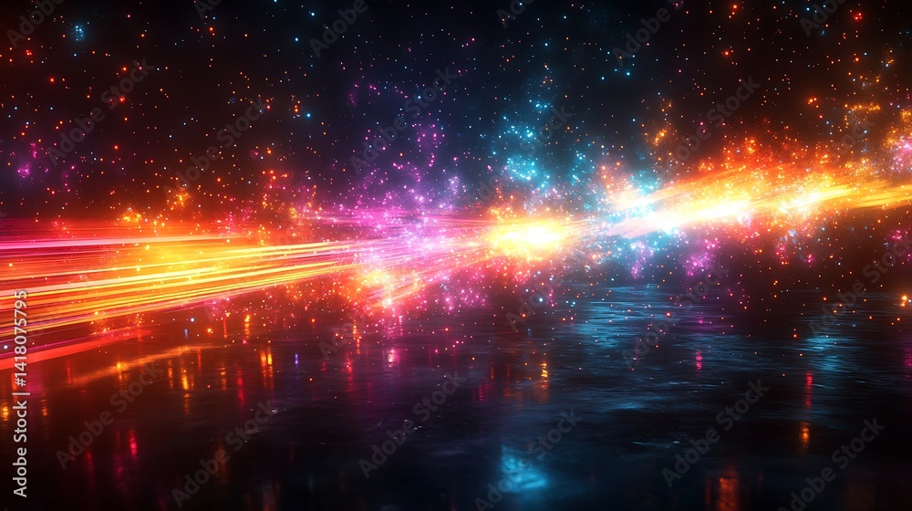 Fototapeta premium Cosmic energy streams illuminate a nebula's heart.