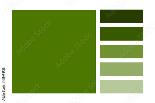 Green tone palette. Color bar composition. Rectangle vector scheme. Nature shade scale.