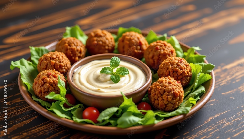 Falafel with sauce and salad