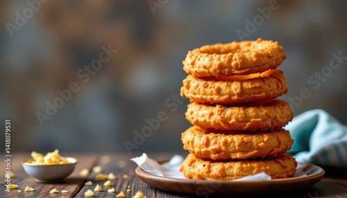 Obraz na płótnie Stacked golden rings on wooden table w salonie