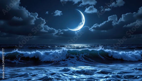 Obraz na płótnie Nighttime seascape with moon w salonie
