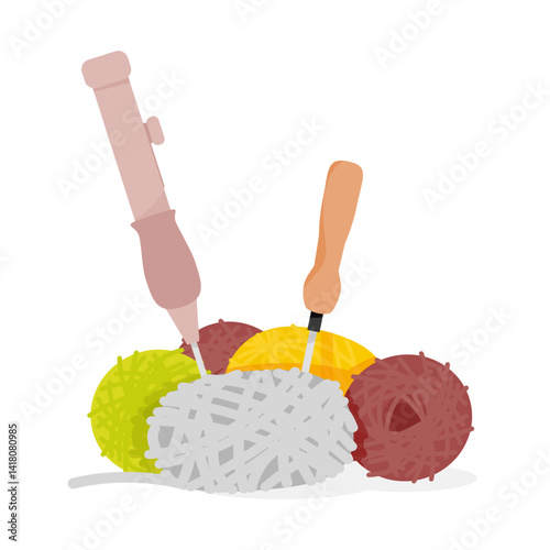 Composition of balls of yarn for punch needle and embroidery hook
