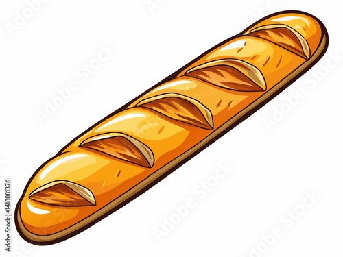 A high-quality vector illustration of a long French baguette with crisp crust and diagonal cuts, isolated on a white background