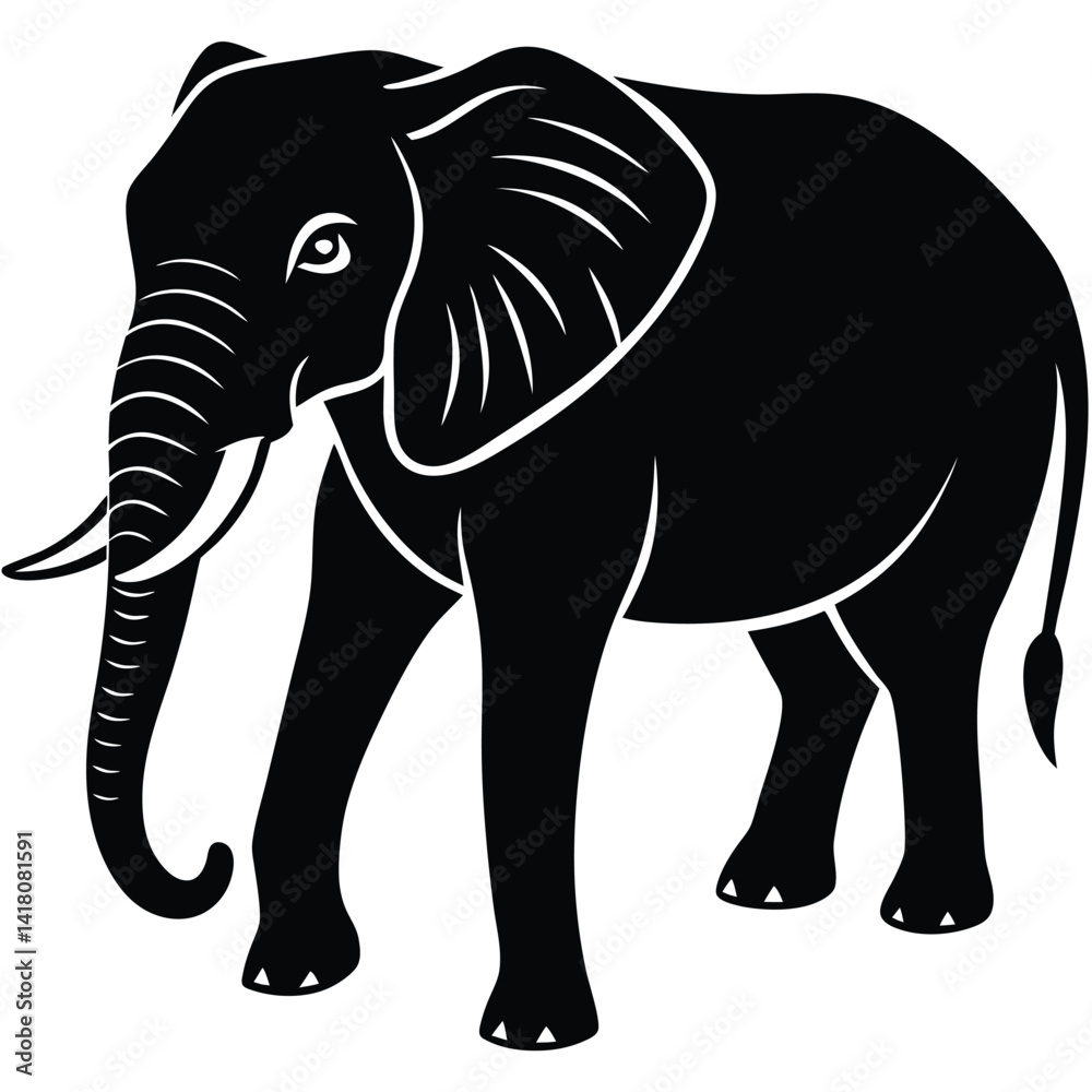 Fototapeta premium Silhouette of a desert elephant - digitally hand drawn vector illustration 