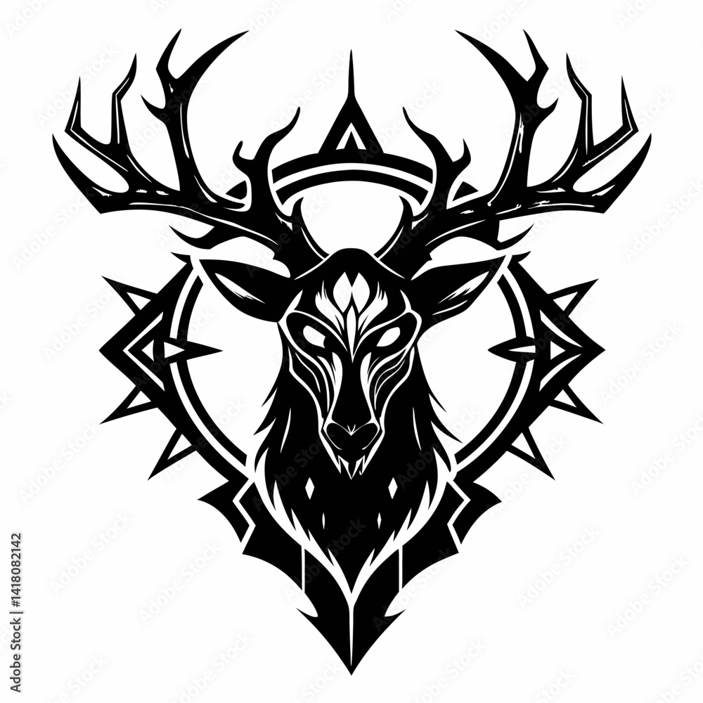Fototapeta premium Intricate Black and White Stag Head with Antlers Artistic Symbol