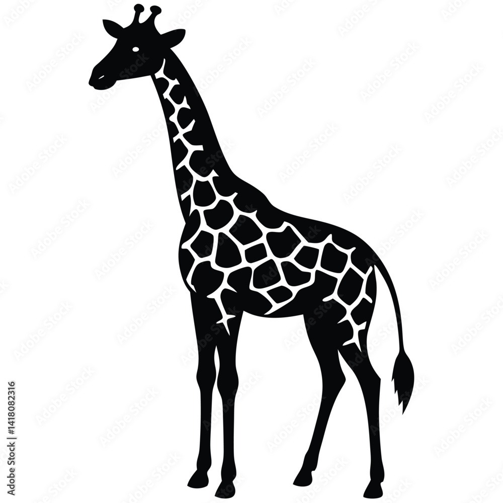 cute giraffe vector illustration - black and white stylized outline of an elegant animal cute giraffe vector illustration - black and white stylized outline of an elegant animal