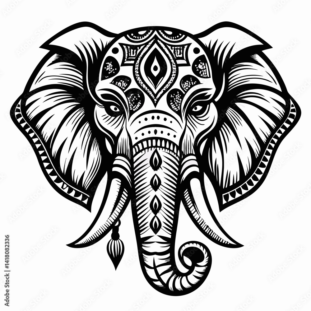 Fototapeta premium Intricate Elephant Art with Ornate Black and White Design