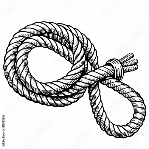 Detailed Black and White  Illustration of Coiled Rope Knot