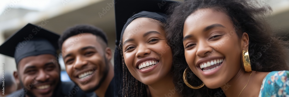 A joyful group of graduates stylishly poses together, capturing the excitement and achievement of graduation day alongside shared dreams and future possibilities. A joyful group of graduates stylishly poses together, capturing the excitement and achievement of graduation day alongside shared dreams and future possibilities.