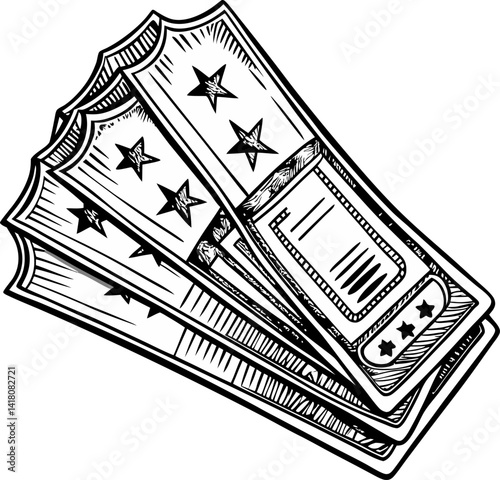 Hand Drawn Vintage Ticket Illustration for Event Access and Entertainment