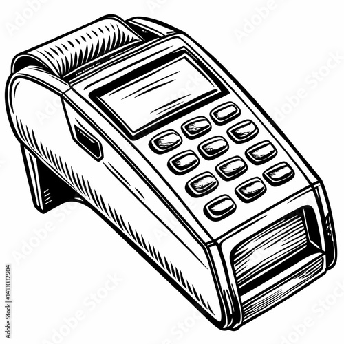 Vintage Style Hand Drawn POS Terminal Illustration for Retail Concepts