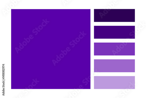 Purple color palette. Gradient vector sample. Rectangular swatch chart. Smooth violet tones.