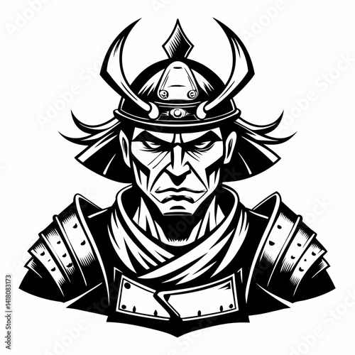 Samurai Warrior Illustration in Black and White  Design