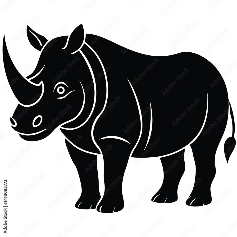 Fototapeta premium rhinoceros silhouette line art vector illustration with a white background