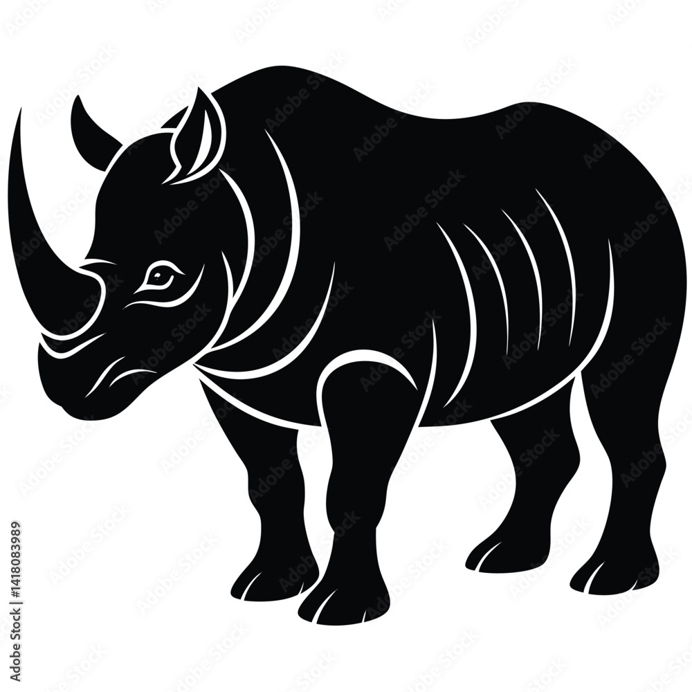 Fototapeta premium rhinoceros silhouette line art vector illustration with a white background