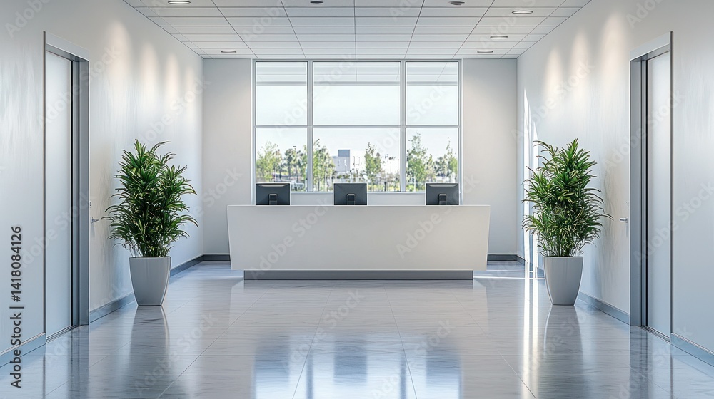 Fototapeta premium Modern office reception area with city view