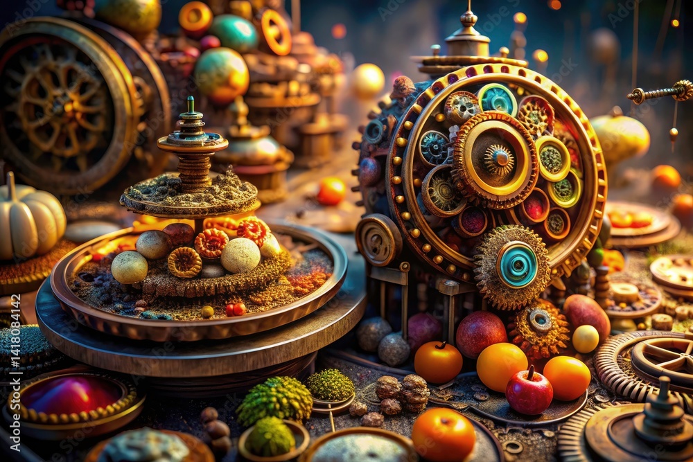 Obraz premium Steampunk Food Photography: Gears, Cogs & Culinary Creations - Industrial Food Art