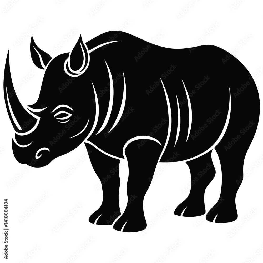 Fototapeta premium rhinoceros silhouette line art vector illustration with a white background