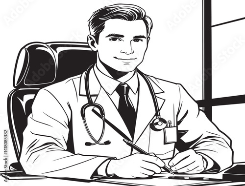 Doctor Writing on Clipboard in Office Illustration