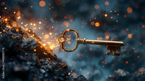 Floating key mockup that unlocks visible air particles
