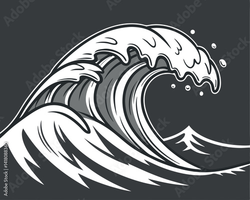 Stylized Ocean Wave Illustration: Powerful Water, Sea, and Nature Vector.