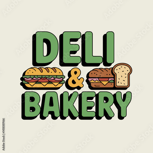 Retro Deli & Bakery Sign with Sandwich Icons