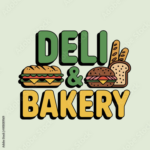 Retro Deli & Bakery Sign with Sandwich Icons