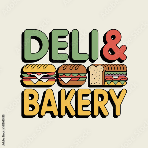 Retro Deli & Bakery Sign with Sandwich Icons