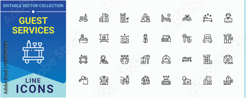 Guest Services icon. Contains related to receptionist, room service, restaurant, fast, hospitality and more. Hotel Service linear icon collection. Pixel perfect. Vector illustration.