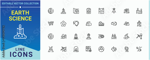Earth Science modern icon set. Pack of mining, geological, ground and more. Geology icon set. Minimal icons collection. Editable vector.