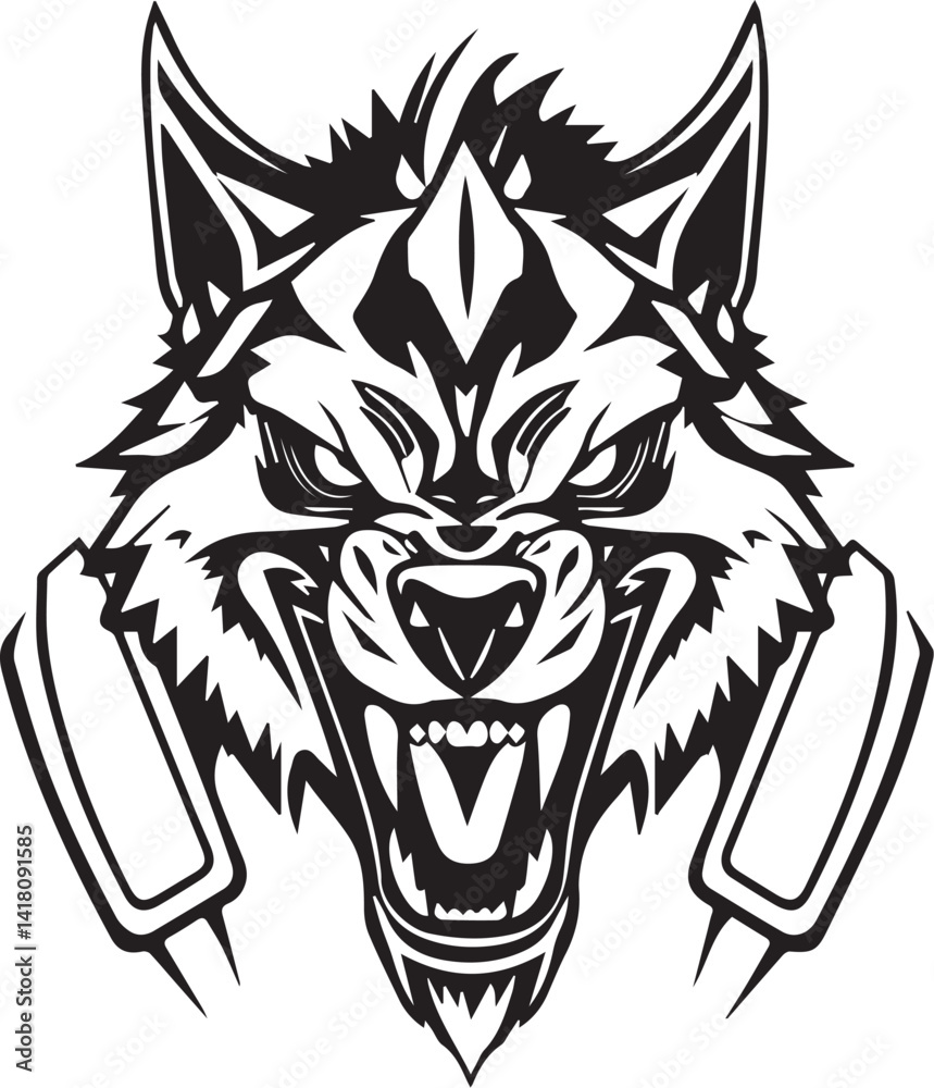 Fototapeta premium Werewolf in armour. Hand drawn vector illustration