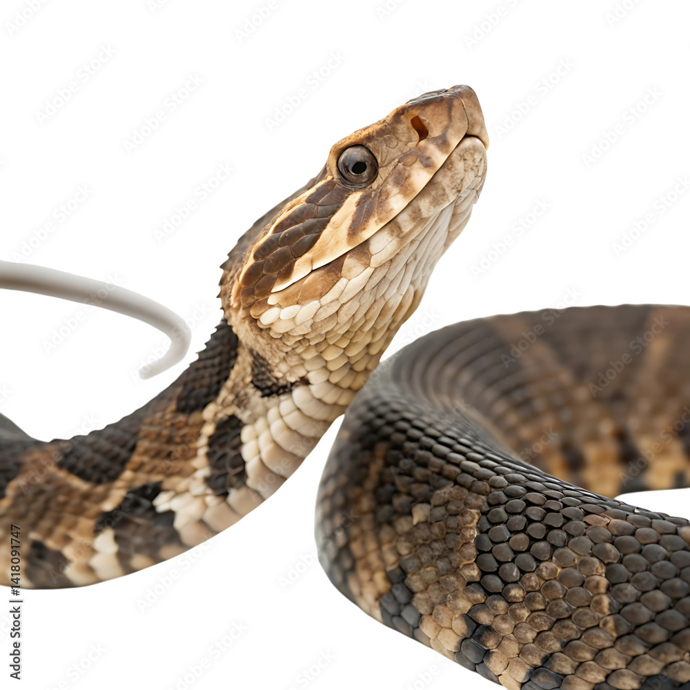 Obraz premium cottonmouth in Transparent Background Closeup of a Boa Constrictor Showing Detailed Scales and Pattern
