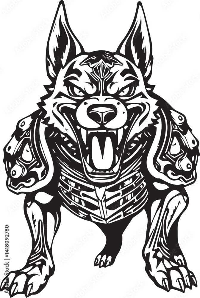 Obraz premium Werewolf in armour. Hand drawn vector illustration